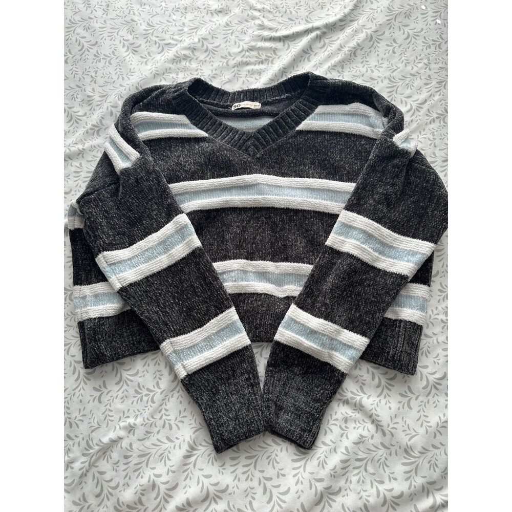 Striped Chenille Cropped Sweater Womens Large